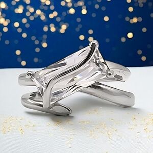 White Gold Baguette Sparkle Ring | 18K Plated Adjustable Dainty Statement